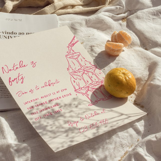 Rosa Hand gezeichneter Champagner Tower 40. Geburt Einladung (Von Creator hochgeladen)