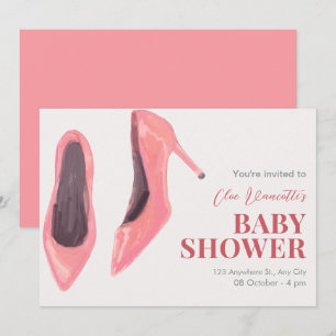 Rosa handgezeichnete Absätze elegante Babyparty Einladung