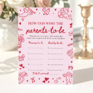 Rosa Handgezeichnete Babyparty Wie Alt Waren Sie Einladung
