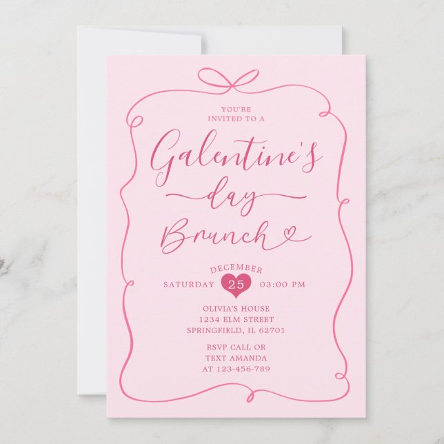 Rosa handgezeichnete Conquette Galentine's Day Bru Einladung (Vorderseite)