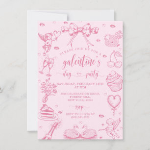 Rosa Handgezeichnete Galentine's Girls Night Party Einladung