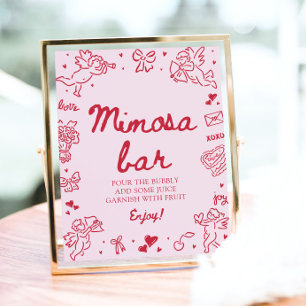 Rosa handgezeichnete moderne Valentine Mimosa Bar Poster