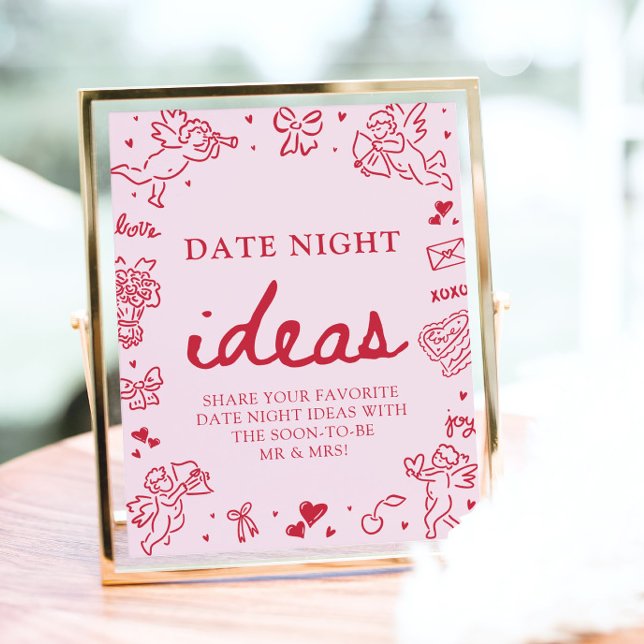 Rosa handgezeichnete moderne Valentinstag Date Nig Poster (Pink Hand Drawn Modern Valentine Date Night Ideas Game Sign)