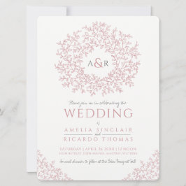 Rosa handgezeichnete Mono-Mono-Kunsthochzeit Einladung