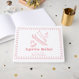 Rosa handgezeichnete Ski Après Bébé Baby Shower Gästebuch