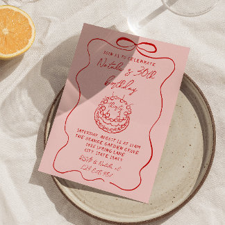 Rosa Handgezeichneter Kuchen Quirky Einzigartiger Einladung