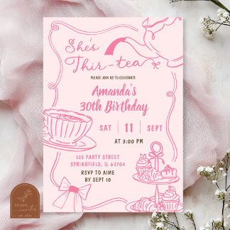 Rosa handgezeichneter Thir-Tea 30. Geburtstag Einladung