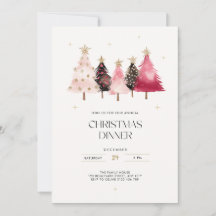 Rosa handgezeichneter Weihnachts-Dinnerparty-Baum 