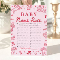 Rosa handgezeichnetes Babynamen-Rennen Baby Shower