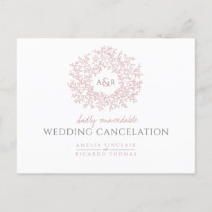 Rosa handgezeichnetes Blatt-Monogramm Hochzeitsabs Ankündigungspostkarte