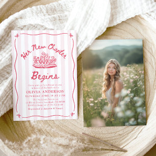 Rosa handgezeichnetes Buch ihr neues Kapitel Jungg Einladung