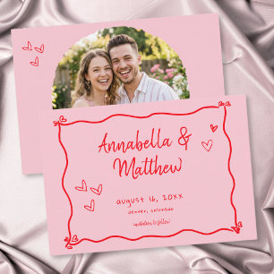 Rosa handgezeichnetes Herz Whimsical Modern Foto  Save The Date