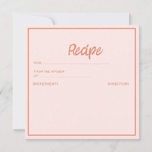 Rosa Handschrift Retro Rezept Brautparty Einladung (Vorderseite)