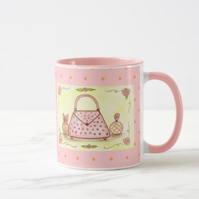 Rosa Handtasche Parfümflasche Kaffeetasse (Rechts)