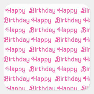 Rosa Happy Birthday Party Teller Quadratischer Aufkleber