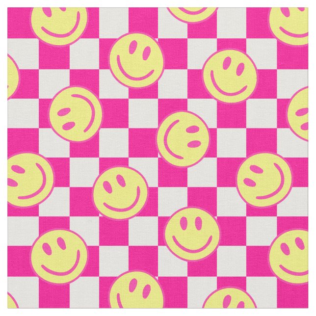 Rosa-Happy-Gesicht Karo Groovy Stoff (Nahaufnahme)