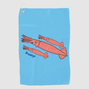 Rosa-Happy-Tintenfisch-Cartoon-Abbildung Golfhandtuch