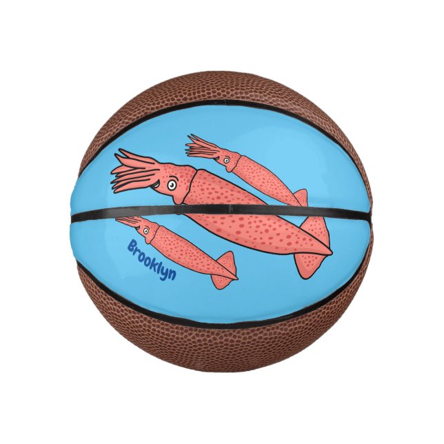 Rosa-Happy-Tintenfisch-Cartoon-Abbildung Mini Basketball (Vorderseite)