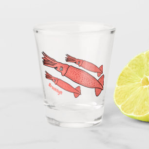 Rosa-Happy-Tintenfisch-Cartoon-Abbildung Schnapsglas
