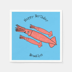 Rosa-Happy-Tintenfisch-Cartoon-Abbildung Serviette