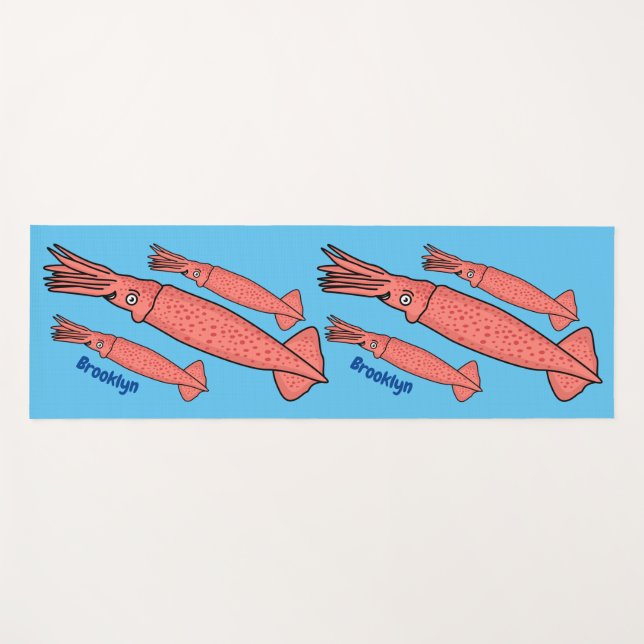 Rosa-Happy-Tintenfisch-Cartoon-Abbildung Yogamatte (Vorderseite (Horizontal))