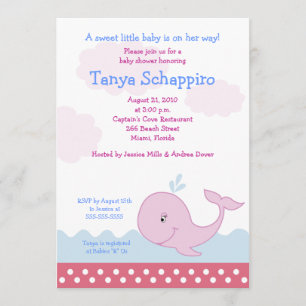 Rosa Happy Whale Baby Shower 12x18 Einladungen
