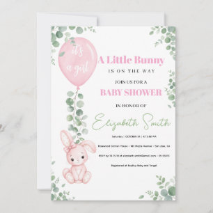 Rosa Häschen Aquarell Mädchen Baby Shower Einladung