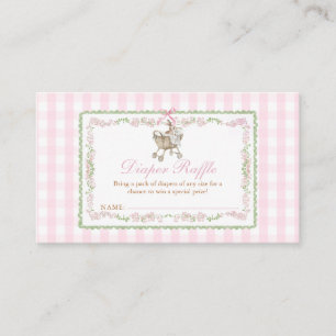 Rosa Häschen-Baby-Party-Gingham-Windel-Raffle Begleitkarte