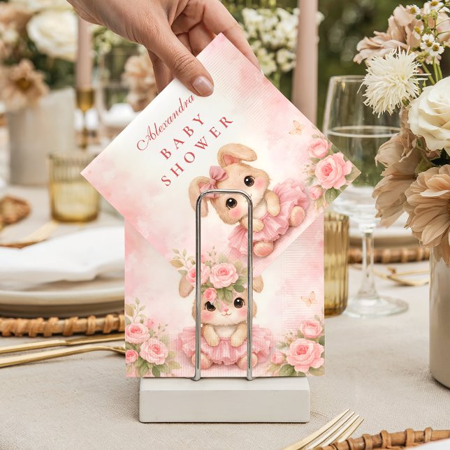 Rosa Häschen Blumen Baby Shower Serviette (Von Creator hochgeladen)