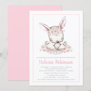 Rosa Häschen Kaninchen Mädchen Aquarell Babyparty Einladung