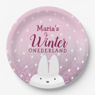 Rosa Häschen Winter Einmalerland 1. Geburtstag Pappteller
