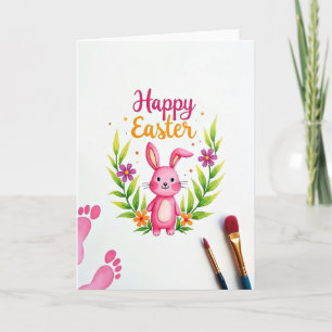 Rosa Hase Blumen Osterkarte Karte