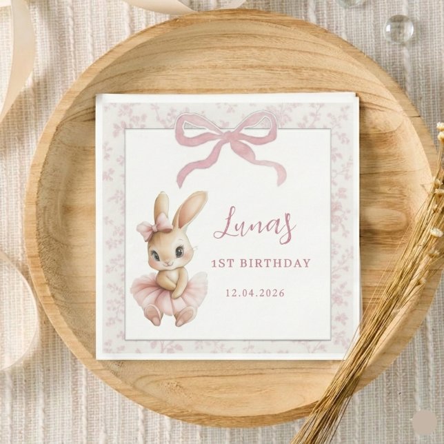 Rosa Hase Erster Geburtstag Personalisierte Party  Serviette (Von Creator hochgeladen)