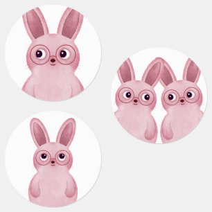 Rosa Hase mit Brille Etiketten