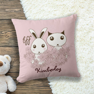 Rosa Hase und Kätzchen Tier beste Freunde Kinder Kissen