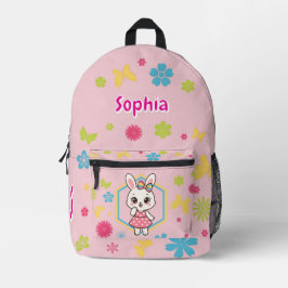 Rosa Hasen Blumen Name Frühling Mädchen Design Bedruckter Rucksack