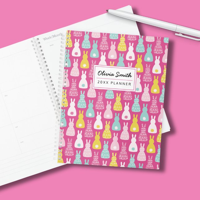 Rosa Hasenmuster Planer (Colorful pink bunny rabbit planner for all your organisational or back to school needs.)
