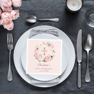 Rosa Hauch-Blumenkranz Mädchen Erste Kommunion Serviette