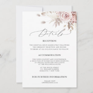 Rosa Hauch Dusty Rose Florale Hochzeitsdetails Einladung