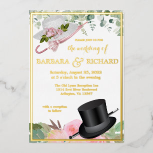 Rosa Hauch Echtgoldfolie Florale Hochzeit   Folieneinladung
