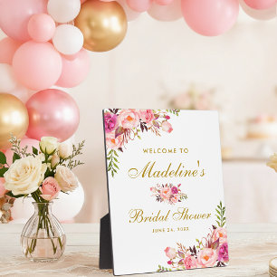 Rosa Hauch Floral Gold Brautparty Willkommen Fotoplatte