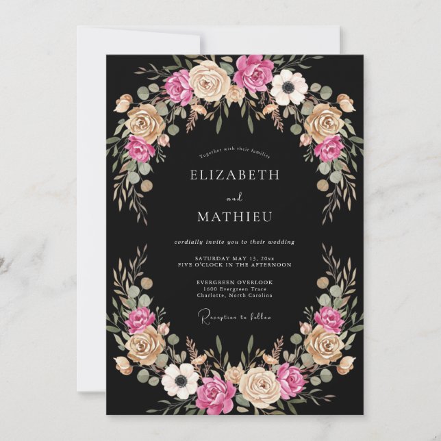 Rosa Hauch Florale Hochzeit Einladung (Vorderseite)