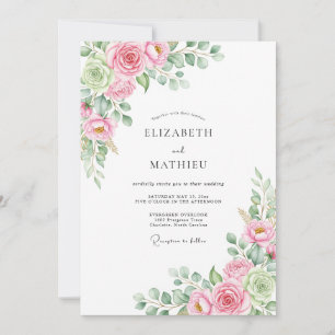 Rosa Hauch Florale Romanze Hochzeit Einladung