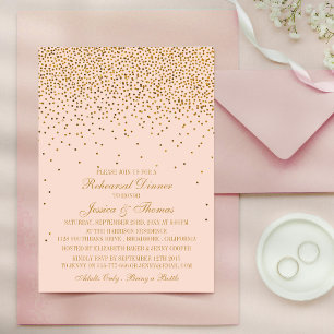 Rosa Hauch & Glamour Gold Konfetti Hochzeitsprobe Einladung