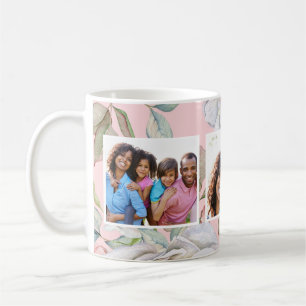 Rosa Hauch mit floraler Drei-Foto-Collage Kaffeetasse