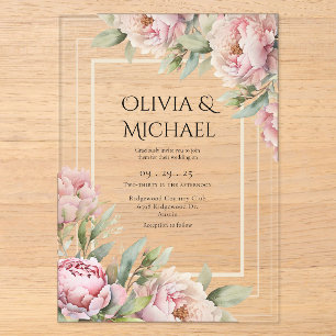 Rosa Hauch Pfingstrosen Florale Elegante Hochzeit Acryleinladungen