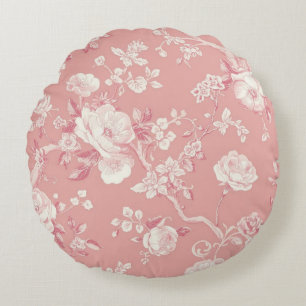 Rosa Hauch Rosa Vintage-Rosen-Toile Floralmuster Rundes Kissen