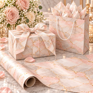 Rosa Hauch & Silber Kintsugi Geschenkpapier