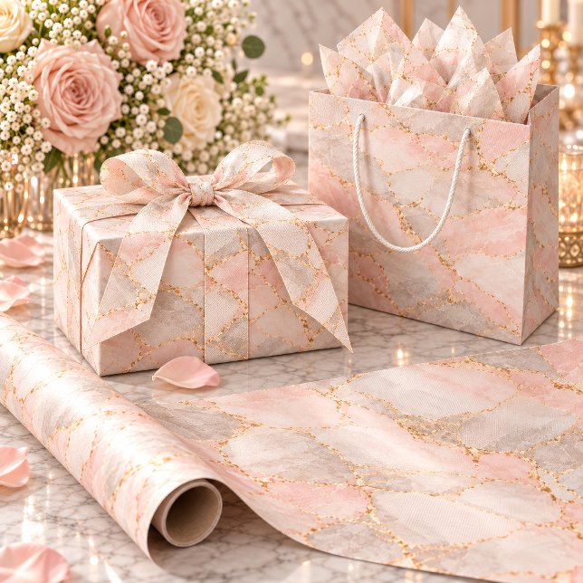 Rosa Hauch & Silber Kintsugi Geschenkpapier (Blush marble wrapping paper makes a lovely statement on wedding gifts and special surprises.)
