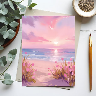 Rosa Hauch Strand Sonnenuntergang Pastell Wasserfa Postkarte